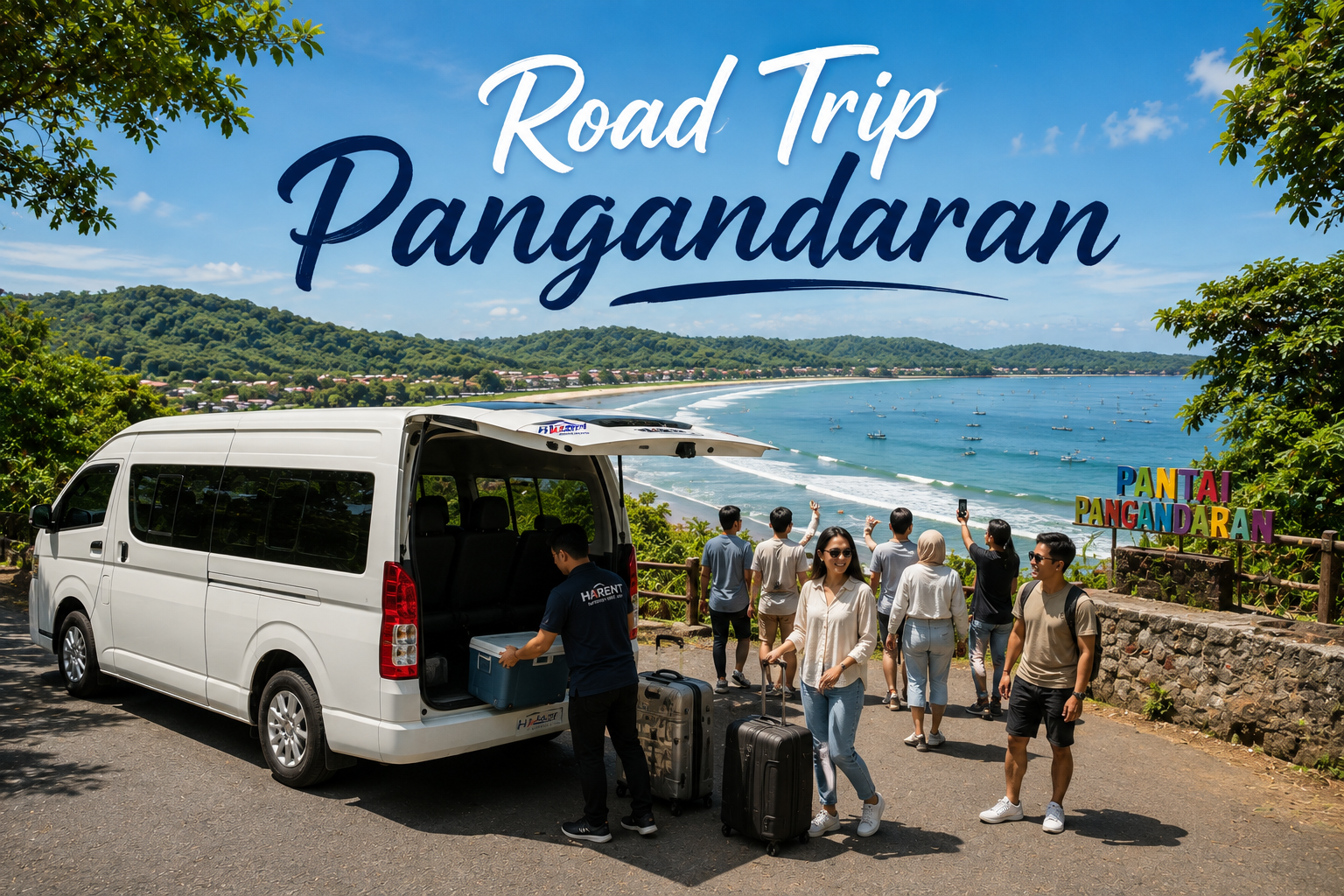 Road Trip Pangandaran menggunakan Toyota Hiace Hartono Rent Car bersama rombongan wisata