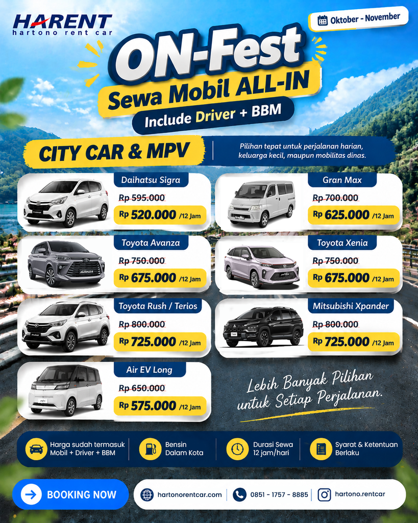 Liburan Hemat Tanpa Ribet! Sewa Mobil Mulai 500 Ribuan, All-In Driver + BBM 5 sewa mobil + bbm