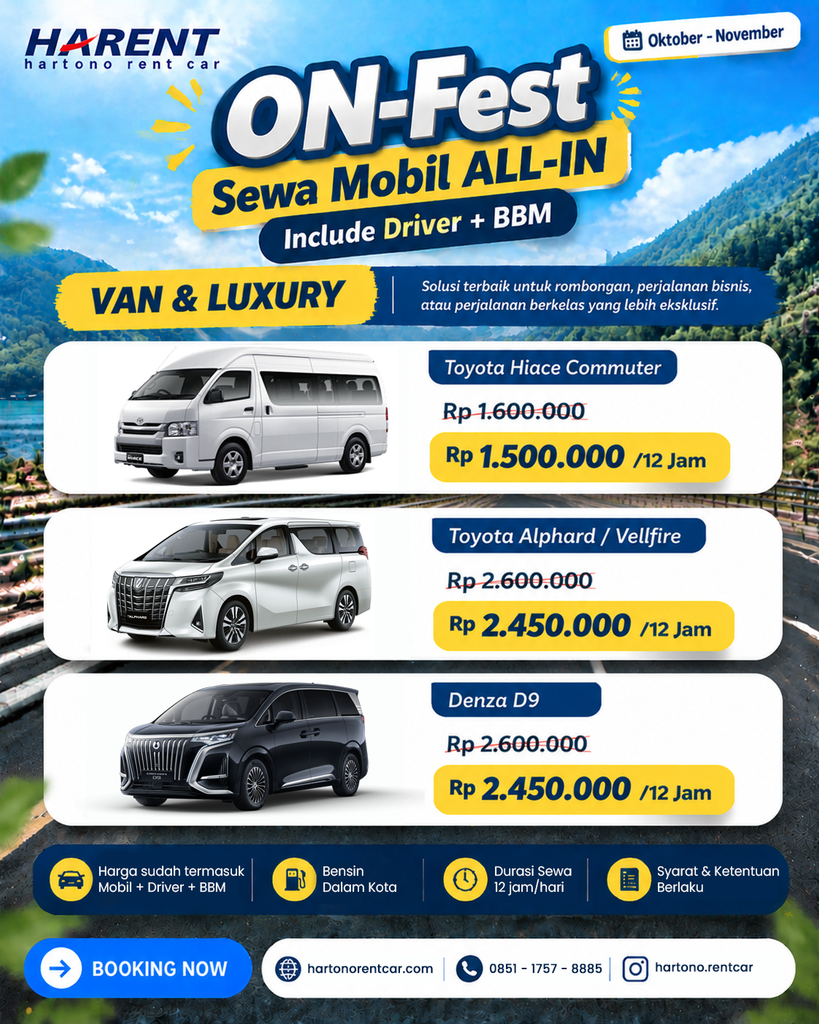 Liburan Hemat Tanpa Ribet! Sewa Mobil Mulai 500 Ribuan, All-In Driver + BBM 7 Promo Sewa Mobil Van dan Luxury 1